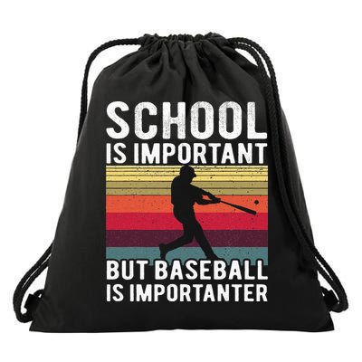 School Is Important But Baseball Is Importanter Vintage Drawstring Bag