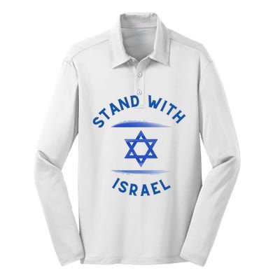 Support Israel I Stand With Israel Israeli Flag Silk Touch Performance Long Sleeve Polo