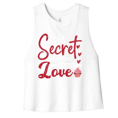 Secret Ingredient Is Love Valentines Day Graphic Great Gift Women's Racerback Cropped Tank