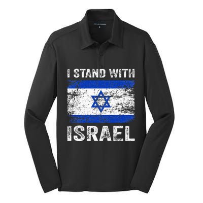 Support Israel I Stand With Israel Israeli Flag Silk Touch Performance Long Sleeve Polo