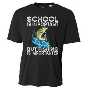 School Is Important But Fishing Is Importanter Funny Fishing Cooling Performance Crew T-Shirt