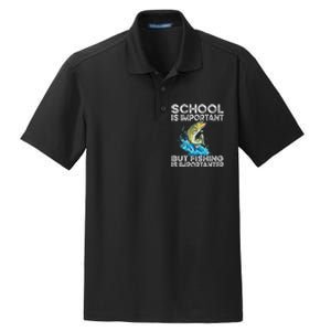 School Is Important But Fishing Is Importanter Funny Fishing Dry Zone Grid Polo