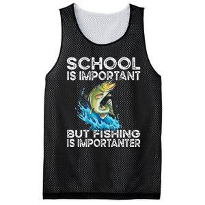 School Is Important But Fishing Is Importanter Funny Fishing Mesh Reversible Basketball Jersey Tank