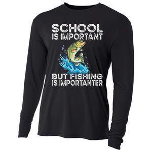 School Is Important But Fishing Is Importanter Funny Fishing Cooling Performance Long Sleeve Crew