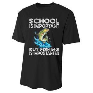 School Is Important But Fishing Is Importanter Funny Fishing Performance Sprint T-Shirt