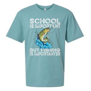 School Is Important But Fishing Is Importanter Funny Fishing Sueded Cloud Jersey T-Shirt