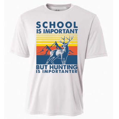 School Is Important But Hunting Is Importanter Deer Hunting Cooling Performance Crew T-Shirt