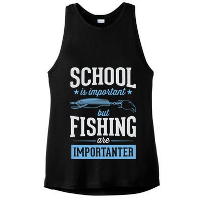 School Is Important But Fishing Is Importanter Ladies PosiCharge Tri-Blend Wicking Tank