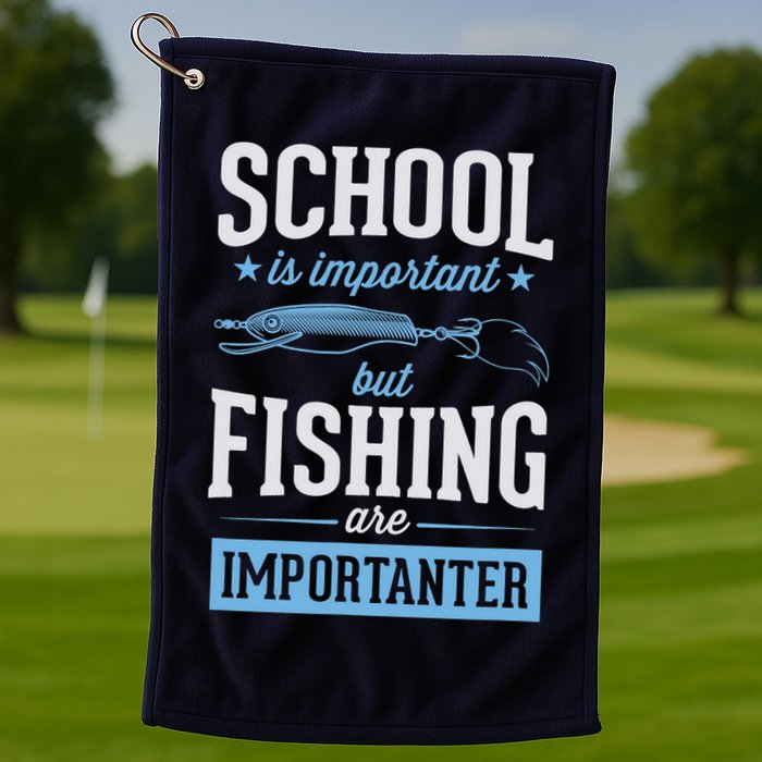School Is Important But Fishing Is Importanter Golf Towel