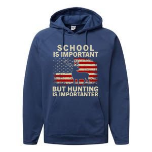 School Is Important But Hunting Is Importanter USA FLag Performance Fleece Hoodie