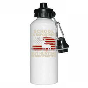 School Is Important But Hunting Is Importanter USA FLag Aluminum Water Bottle