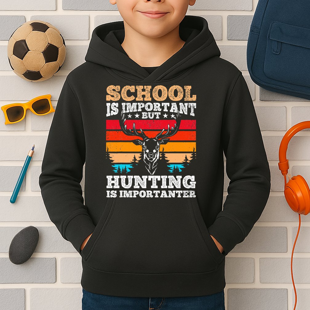 School Is Important But Hunting Is Importanter Hunting Kids Hoodie