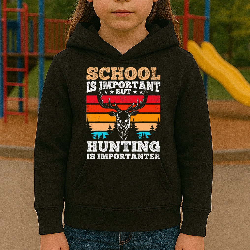School Is Important But Hunting Is Importanter Hunting Kids Hoodie