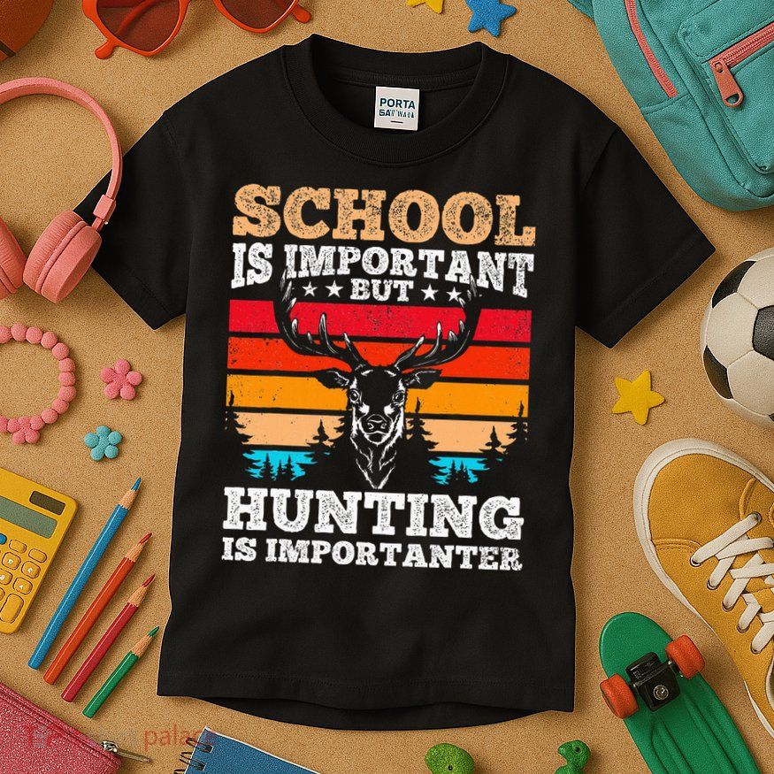 School Is Important But Hunting Is Importanter Hunting Kids T-Shirt