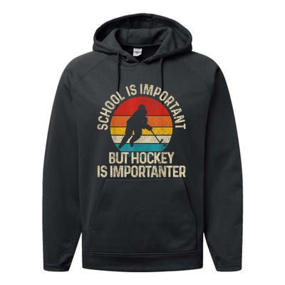 School Is Important But Hockey Is Importanter Funny Gist Performance Fleece Hoodie