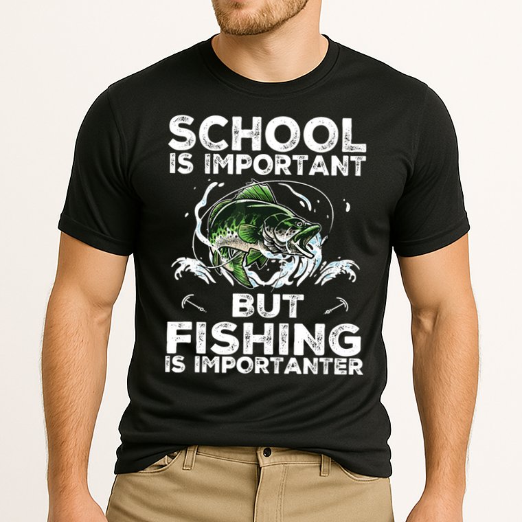 School Is Important But Fishing Is Importanter Funny Fishing Cooling Performance Crew T-Shirt