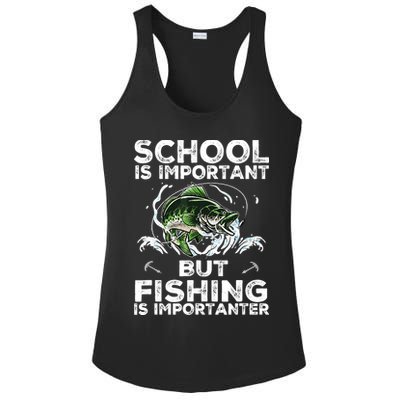 School Is Important But Fishing Is Importanter Funny Fishing Ladies PosiCharge Competitor Racerback Tank