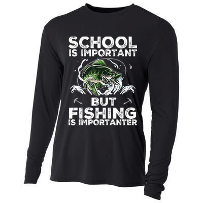 School Is Important But Fishing Is Importanter Funny Fishing Cooling Performance Long Sleeve Crew