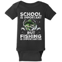 School Is Important But Fishing Is Importanter Funny Fishing Baby Bodysuit