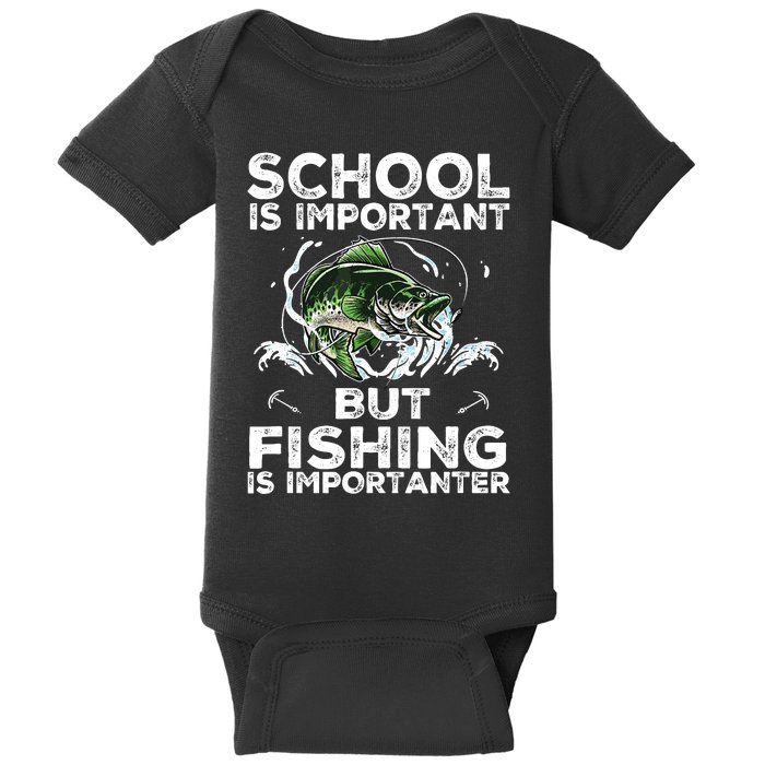 School Is Important But Fishing Is Importanter Funny Fishing Baby Bodysuit