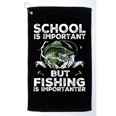 School Is Important But Fishing Is Importanter Funny Fishing Golf Towel
