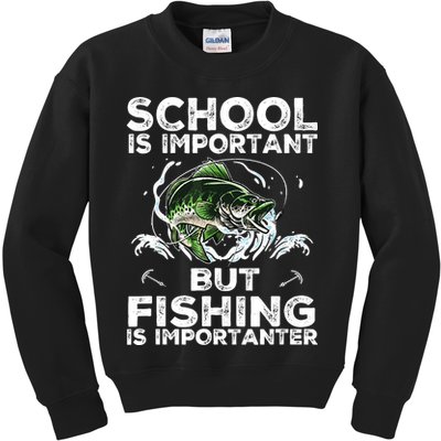 School Is Important But Fishing Is Importanter Funny Fishing Kids Sweatshirt