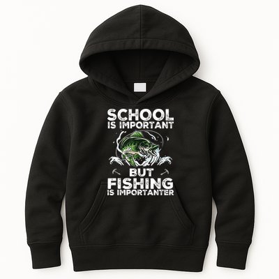 School Is Important But Fishing Is Importanter Funny Fishing Kids Hoodie