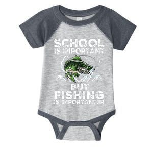 School Is Important But Fishing Is Importanter Funny Fishing Infant Baby Jersey Bodysuit