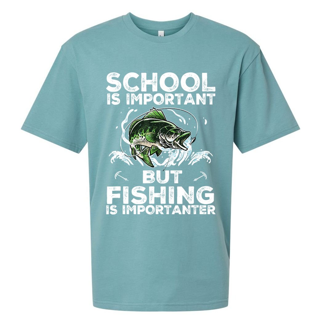 School Is Important But Fishing Is Importanter Funny Fishing Sueded Cloud Jersey T-Shirt