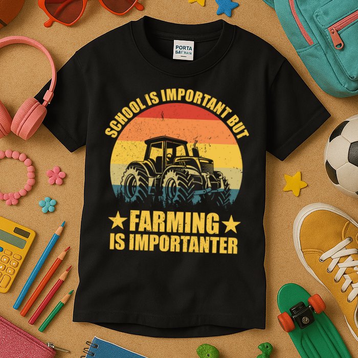 School Is Important Farming Is Importanter Kids T-Shirt
