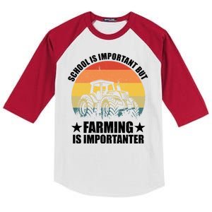 School Is Important Farming Is Importanter Kids Colorblock Raglan Jersey