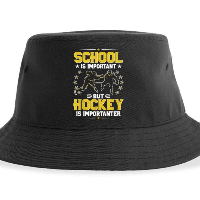 School Is Important But Hockey Is Importanter Hockey Tee Sustainable Bucket Hat