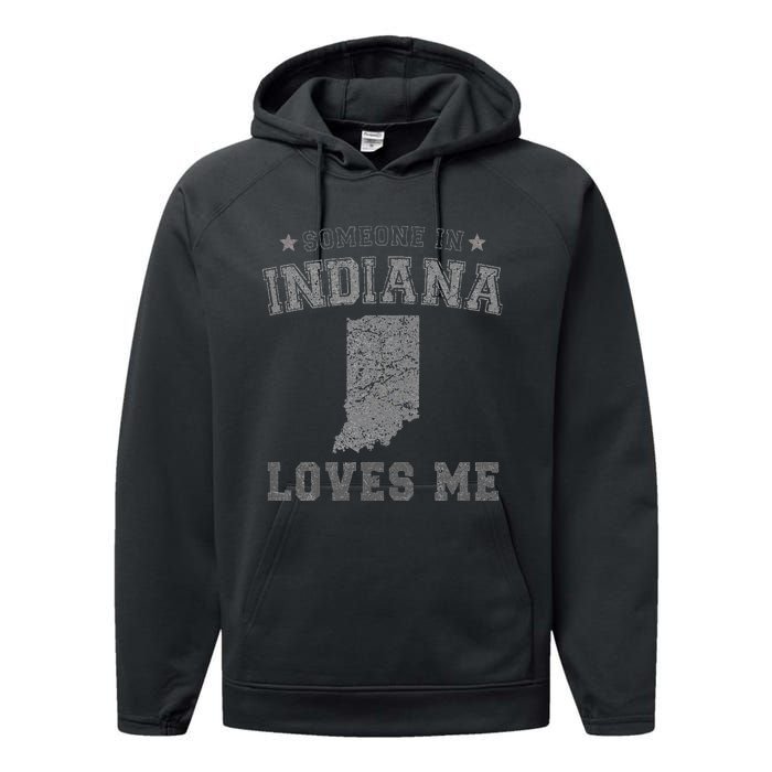 Someone In Indiana Loves Me Heart Vintage State Performance Fleece Hoodie