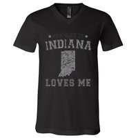 Someone In Indiana Loves Me Heart Vintage State V-Neck T-Shirt