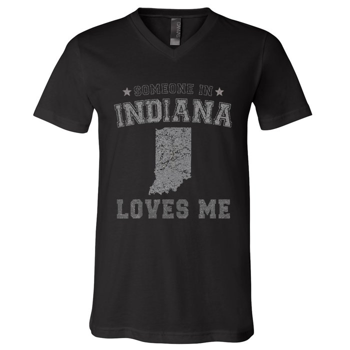 Someone In Indiana Loves Me Heart Vintage State V-Neck T-Shirt