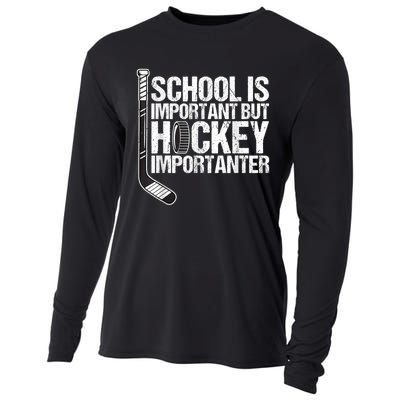 School Is Important But Hockey Is Importanter Funny Gift Cooling Performance Long Sleeve Crew