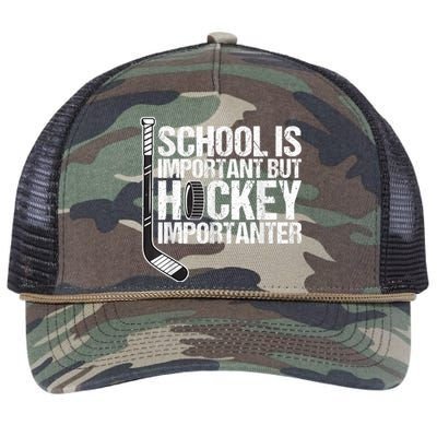 School Is Important But Hockey Is Importanter Funny Gift Retro Rope Trucker Hat Cap