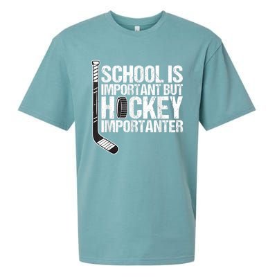 School Is Important But Hockey Is Importanter Funny Gift Sueded Cloud Jersey T-Shirt