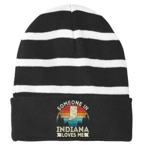 Someone In Indiana Loves Me Retro Indiana Striped Beanie with Solid Band