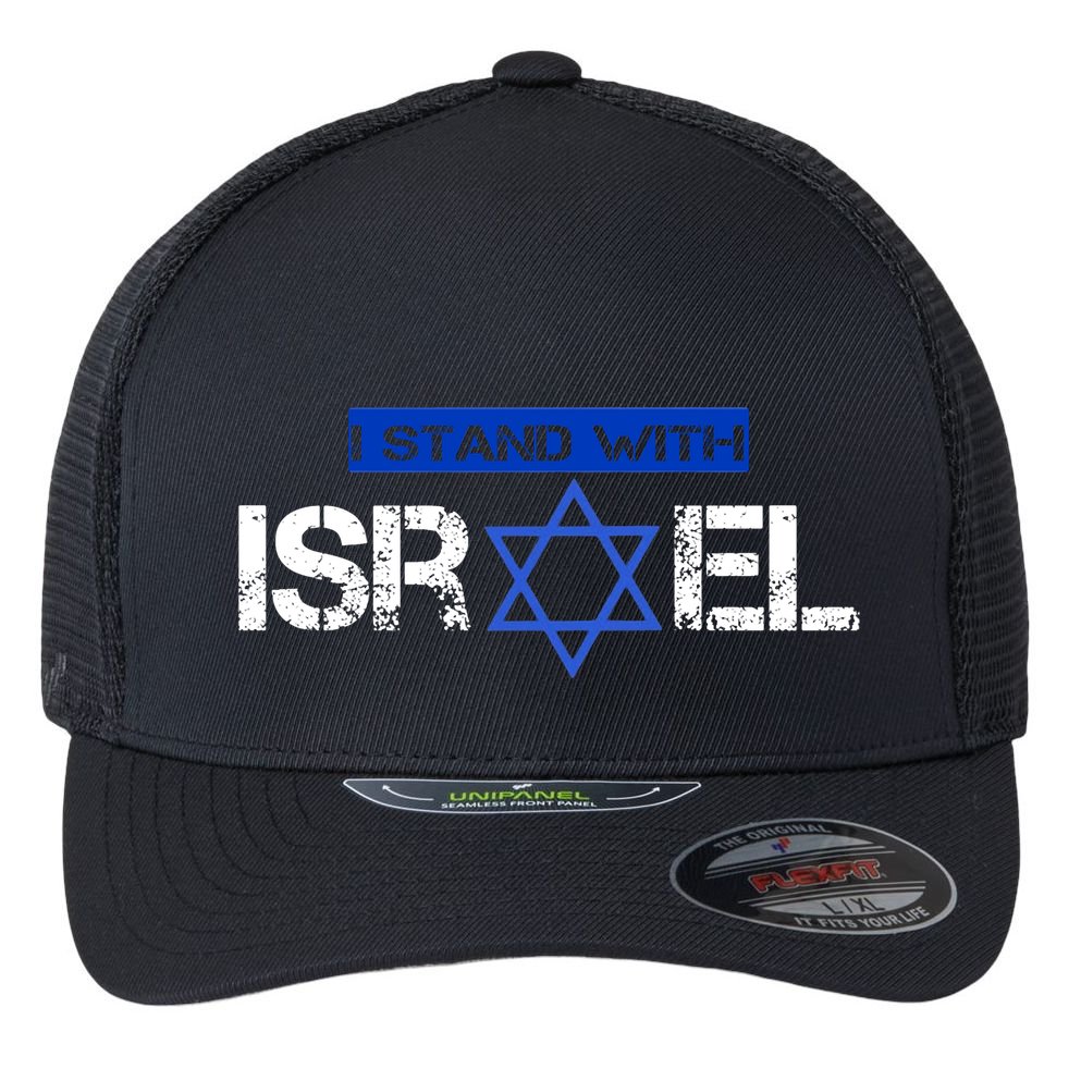 Support Israel I Stand With Israel Israeli Flag Design Flexfit Unipanel Trucker Cap