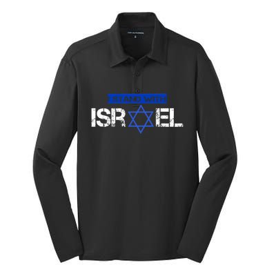 Support Israel I Stand With Israel Israeli Flag Design Silk Touch Performance Long Sleeve Polo