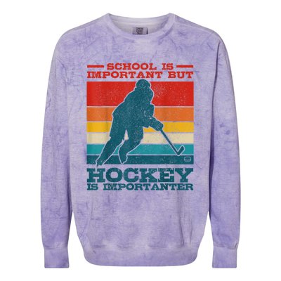 School Is Important But Hockey Is Importanter Funny Gift Colorblast Crewneck Sweatshirt