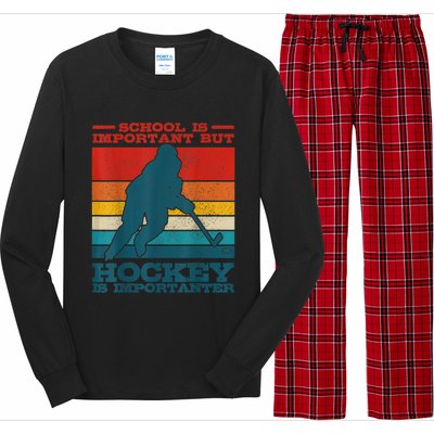 School Is Important But Hockey Is Importanter Funny Gift Long Sleeve Pajama Set