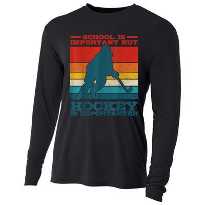 School Is Important But Hockey Is Importanter Funny Gift Cooling Performance Long Sleeve Crew