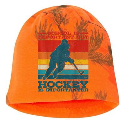 School Is Important But Hockey Is Importanter Funny Gift Kati - Camo Knit Beanie