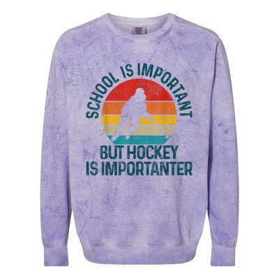 School Is Important But Hockey Is Importanter Funny Gift Colorblast Crewneck Sweatshirt