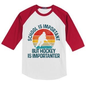 School Is Important But Hockey Is Importanter Funny Gift Kids Colorblock Raglan Jersey