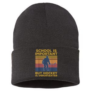 School Is Important But Hockey Is Importanter Funny Gift Sustainable Knit Beanie