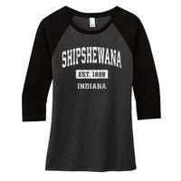 Shipshewana Indiana In Vintage Sports Established Design Women's Tri-Blend 3/4-Sleeve Raglan Shirt