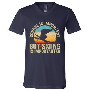 School Is Important But Skiing Is Importanter Ski Funny Gift V-Neck T-Shirt